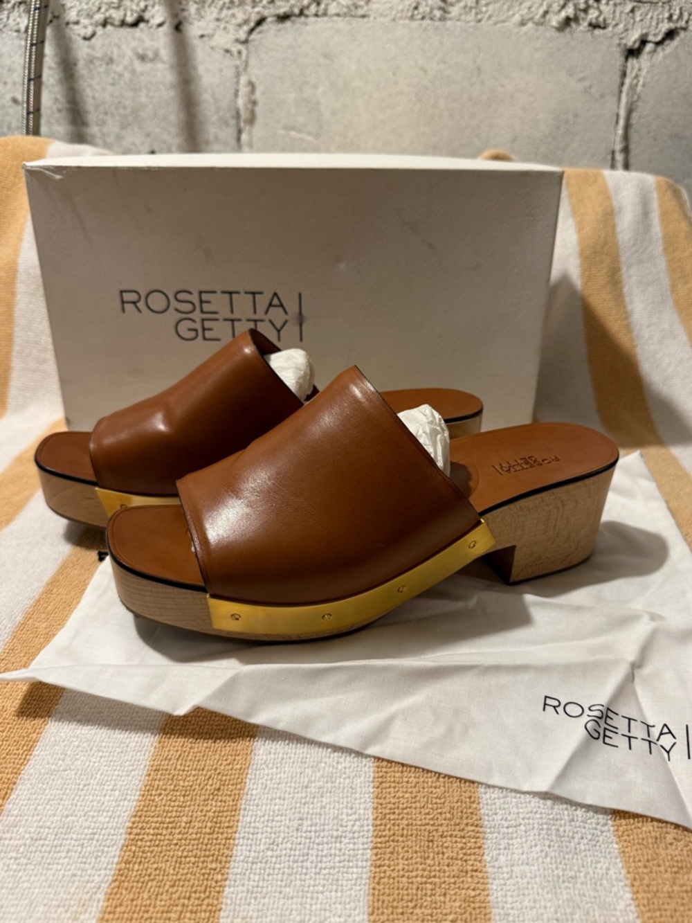 Rosetta Getty Tan Leather Wood Mules 39 9